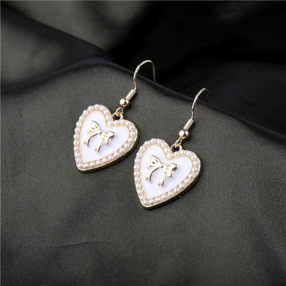 ENSIANTH Coquette Bow Earrings – Pearl Heart Girly Jewelry for Girls - Picture 3 of 4